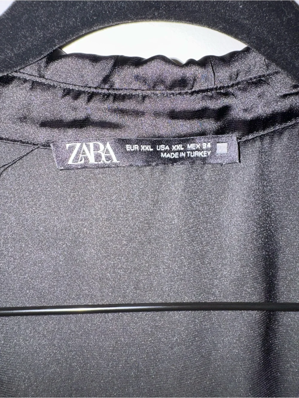 Zara Black Satin Button Down Blouse Long Sleeve Collared Silky Shirt | L